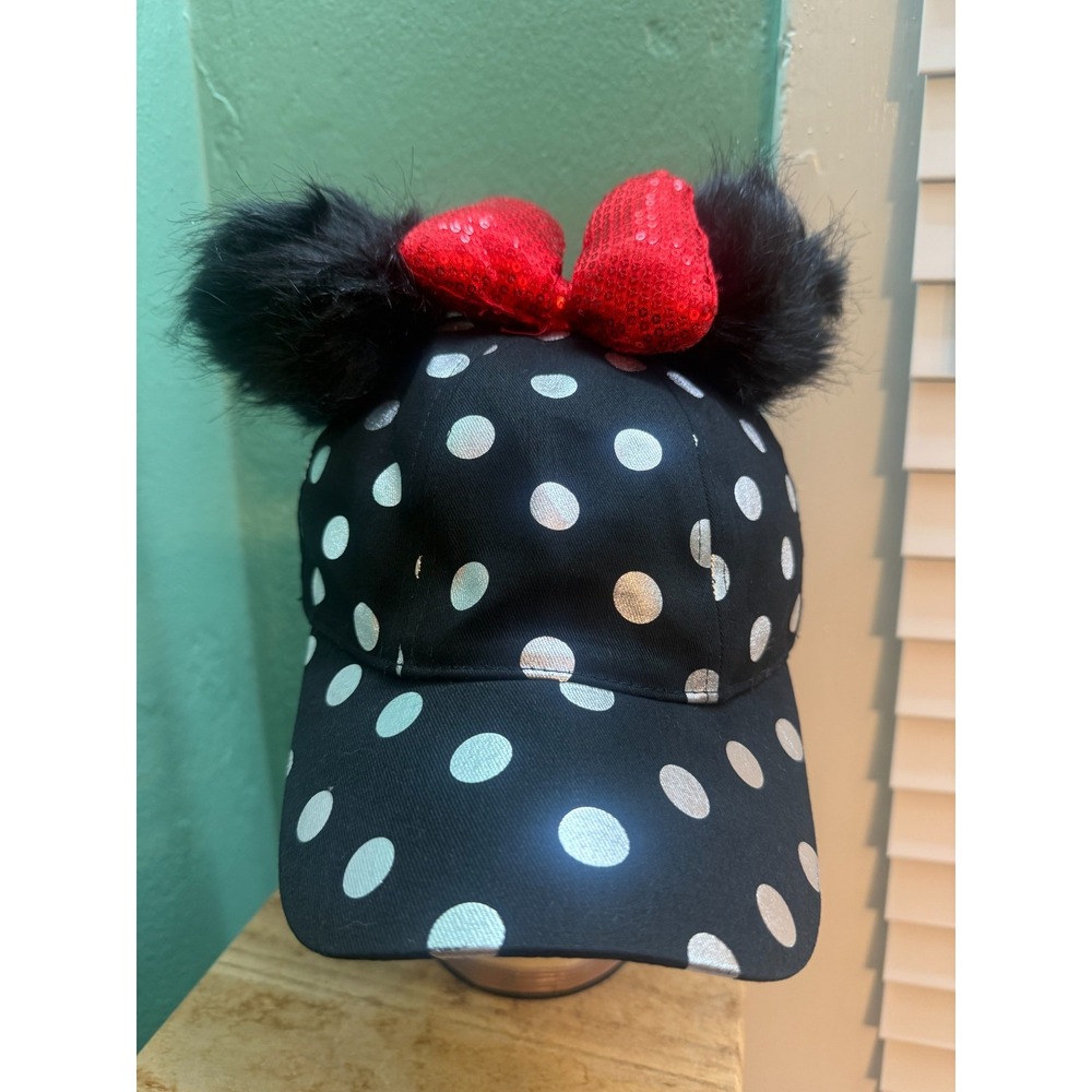 Disney Parks Minnie Mouse Fuzzy Ears Trucker Hat Cap Adjustable Red Bow